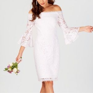 Adrianna Papell White Lace Off the Shoulder Bell Sleeve Dress Women’s Si…